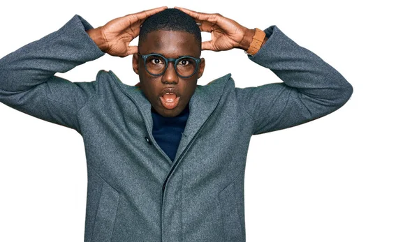Young African American Man Wearing Business Clothes Glasses Crazy Scared — Fotografia de Stock