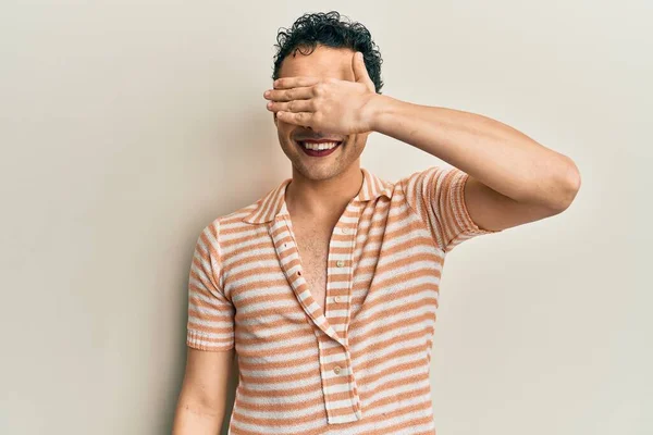 Handsome Man Wearing Make Wearing Casual Shirt Smiling Laughing Hand — Stockfoto