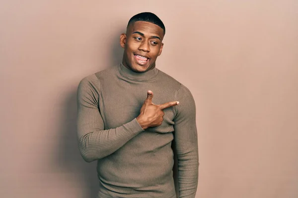 Young Black Man Wearing Casual Turtleneck Sweater Cheerful Smile Face —  Fotos de Stock