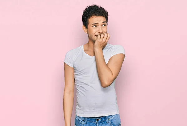 Young Handsome Man Wearing Casual White Shirt Looking Stressed Nervous — Stock Photo, Image