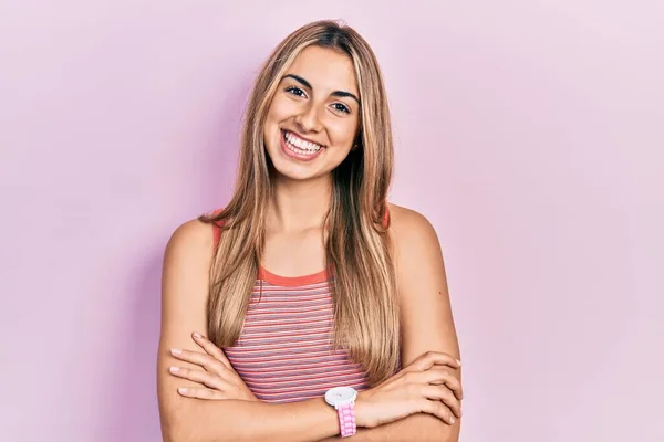 Beautiful Hispanic Woman Wearing Casual Summer Shirt Happy Face Smiling — Photo