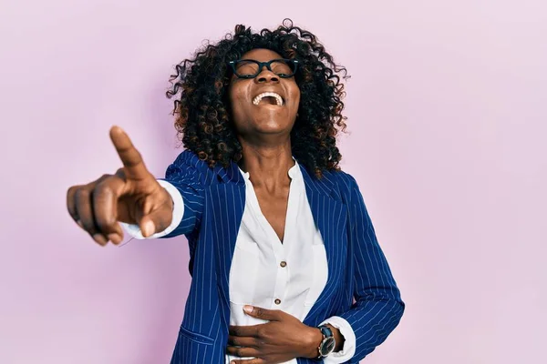 Young African American Woman Wearing Business Clothes Glasses Laughing You — Fotografia de Stock