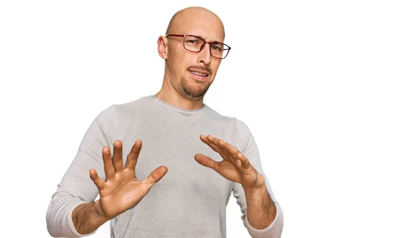 Bald Man Beard Wearing Casual Clothes Glasses Disgusted Expression Displeased — ストック写真