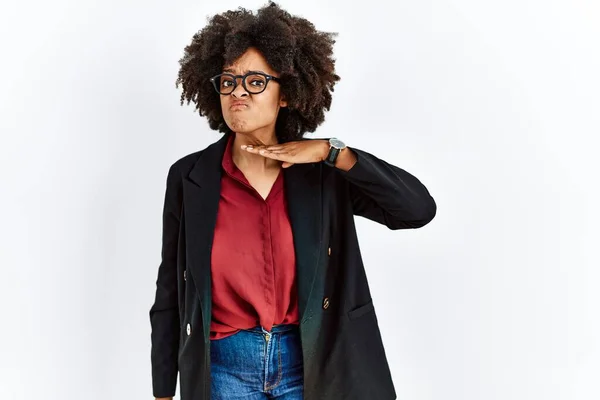 Africano Americano Mulher Com Cabelo Afro Vestindo Jaqueta Negócios Óculos — Fotografia de Stock