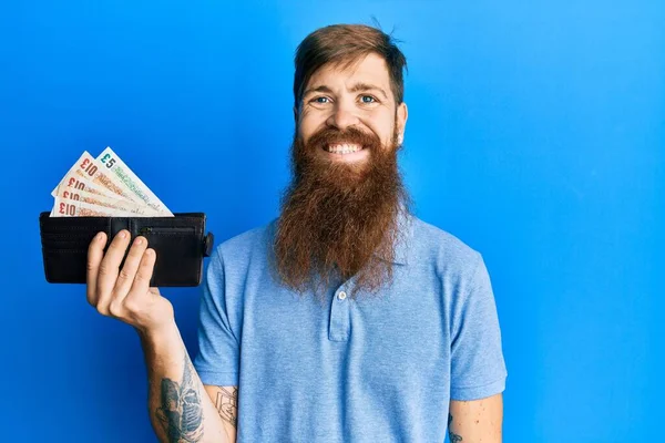 Redhead Man Long Beard Holding Wallet United Kingdom Pounds Looking — Stock fotografie