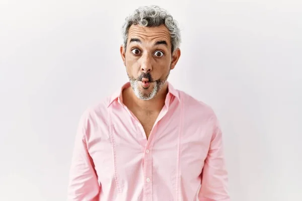 Middle Age Hispanic Man Standing Isolated Background Making Fish Face — ストック写真