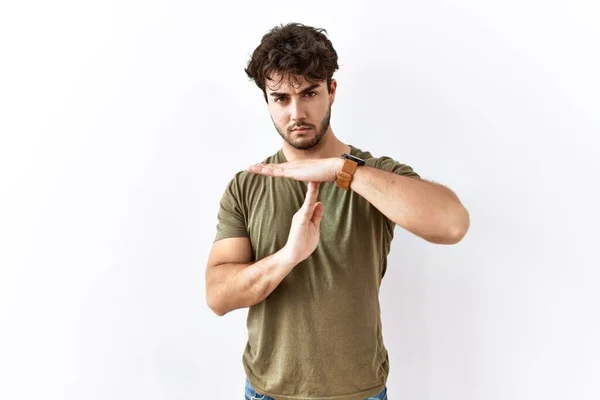 Hispanic Man Standing Isolated White Background Doing Time Out Gesture — Φωτογραφία Αρχείου