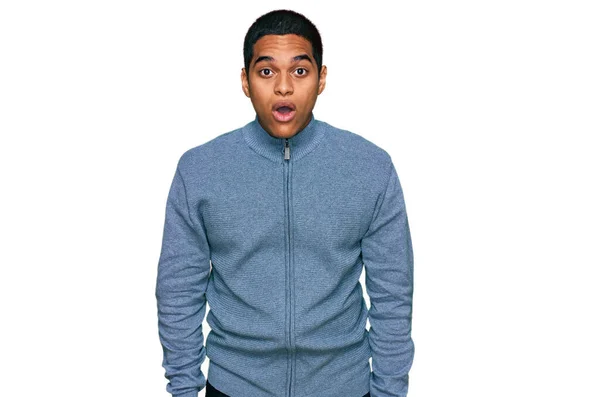 Young Handsome Hispanic Man Wearing Casual Sweatshirt Afraid Shocked Surprise — Stockfoto