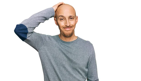 Bald Man Beard Wearing Casual Clothes Confuse Wonder Question Uncertain — Foto Stock