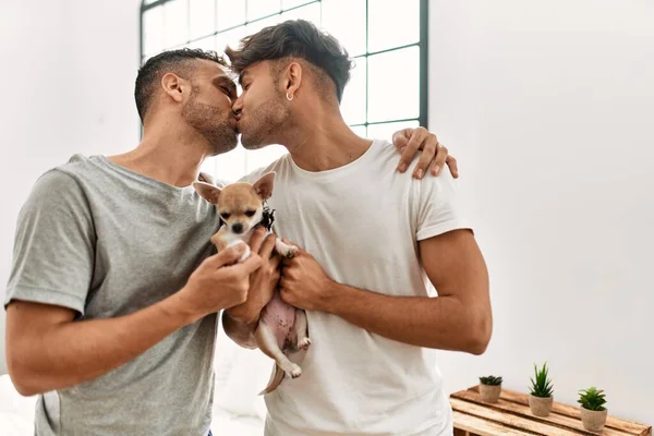 Two Hispanic Men Couple Kissing Hugging Each Other Standing Chihuahua — 스톡 사진