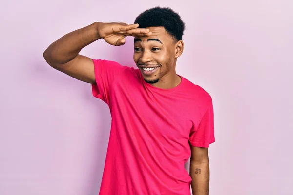 Young African American Man Wearing Casua Shirt Very Happy Smiling — ストック写真