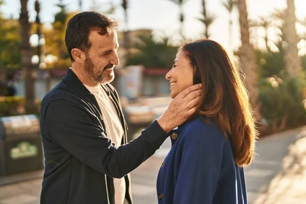 Middle Age Man Woman Couple Standing Together Park — Stock Photo, Image