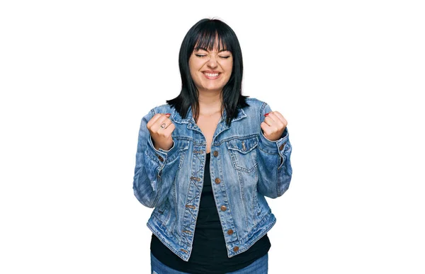 Young Hispanic Woman Wearing Casual Clothes Excited Success Arms Raised — Stock Photo, Image