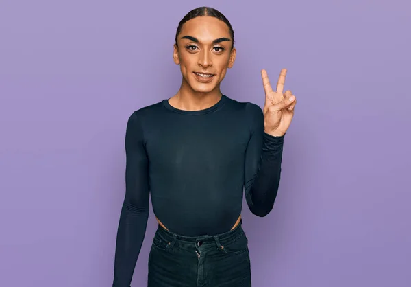 Hispanic Transgender Man Wearing Make Long Hair Wearing Casual Clothes — Stock Photo, Image