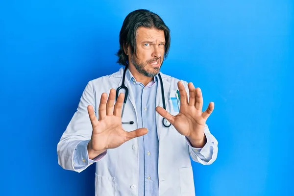 Middle Age Handsome Man Wearing Doctor Uniform Stethoscope Disgusted Expression — Stock Photo, Image
