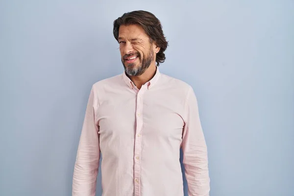 Handsome Middle Age Man Wearing Elegant Shirt Background Winking Looking — ストック写真