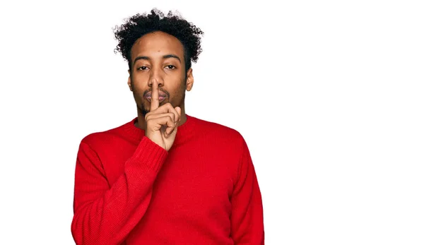 Young African American Man Beard Wearing Casual Winter Sweater Asking — Stock Photo, Image