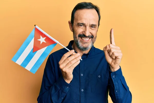 Orta Yaşlı Spanyol Bir Adam Elinde Küba Bayrağı Tutarken Bir — Stok fotoğraf