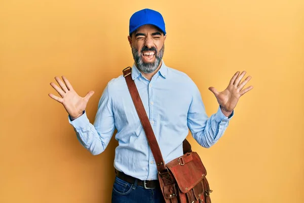 Middle Age Man Beard Grey Hair Wearing Delivery Courier Cap — Stock Photo, Image