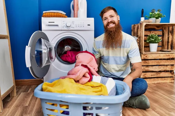 Young Redhead Man Smiling Confident Washing Clothes Laundry Room — Fotografia de Stock