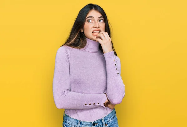 Young Beautiful Teen Girl Wearing Turtleneck Sweater Looking Stressed Nervous — Stock Photo, Image