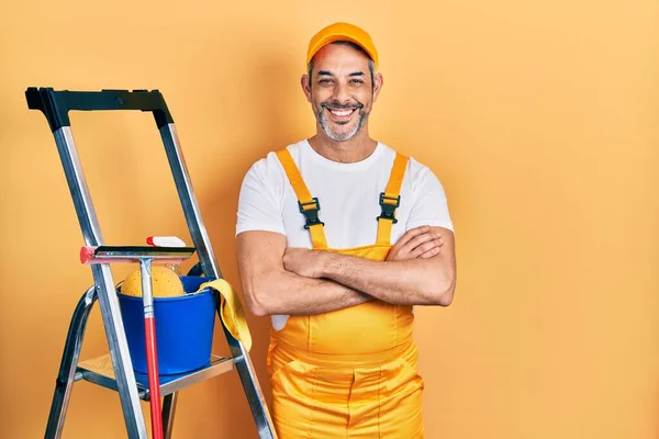 Handsome Middle Age Man Grey Hair Window Cleaner Crossing Arms — Stockfoto