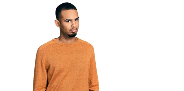 Young African American Man Wearing Casual Clothes Skeptic Nervous Frowning — Stock Photo, Image