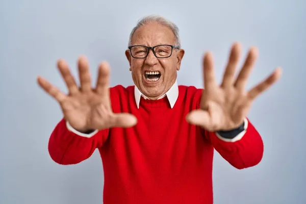 Senior Man Grey Hair Standing Isolated Background Doing Stop Gesture — Fotografia de Stock