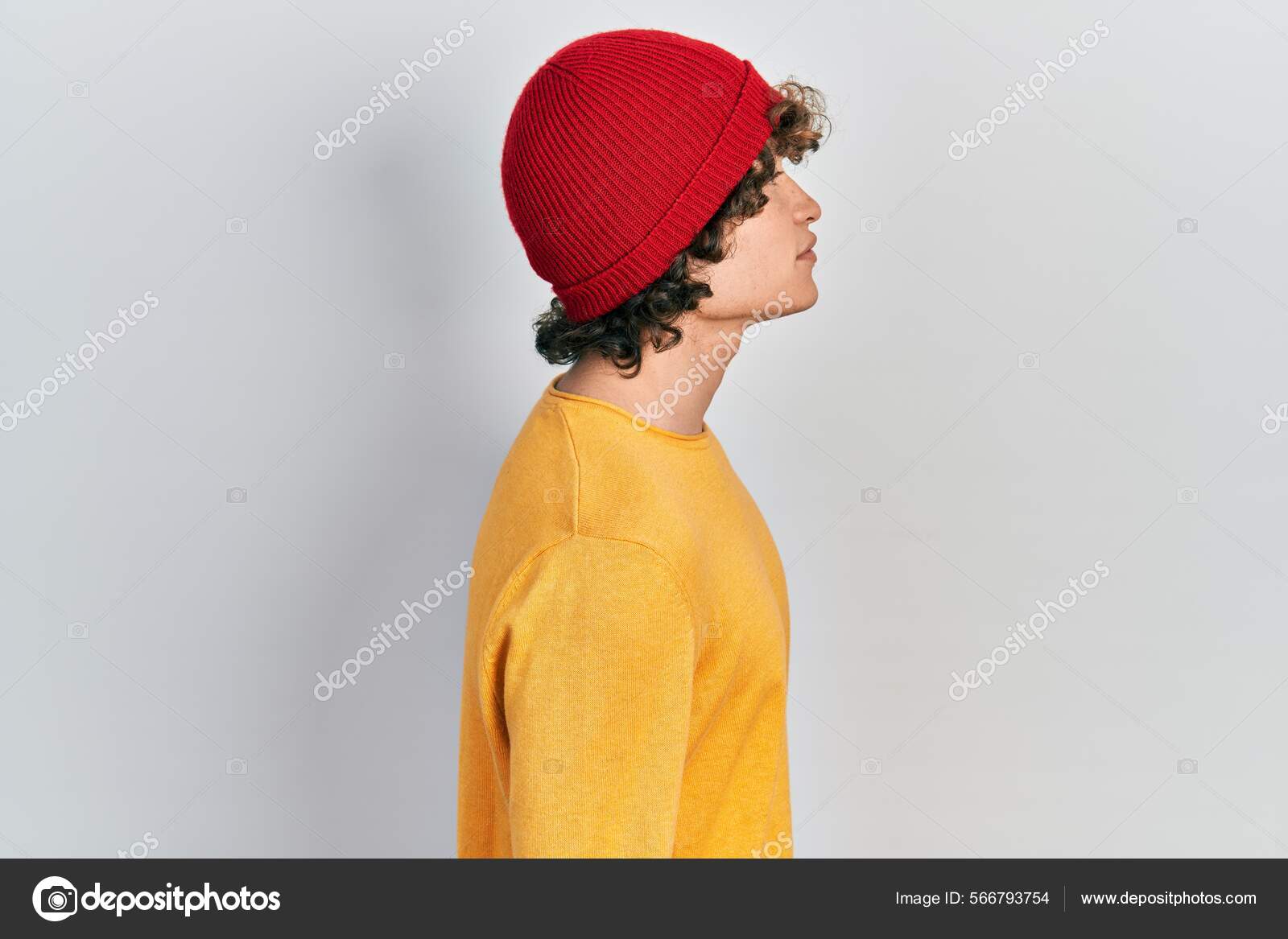 Handsome Young Man Wearing Wool Hat Looking Side Relax Profile