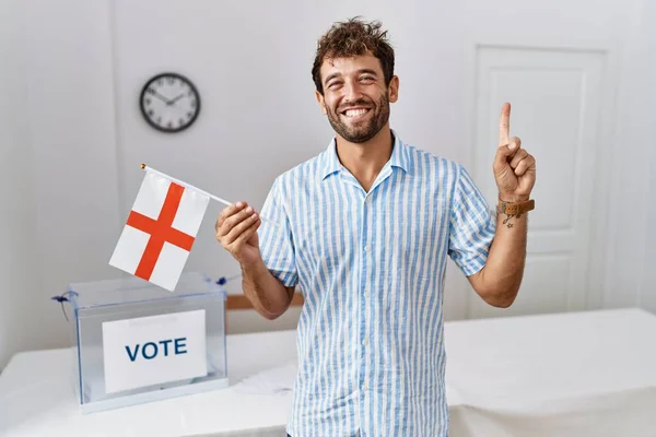 Young Handsome Man Political Campaign Election Holding England Flag Smiling — Stock Fotó
