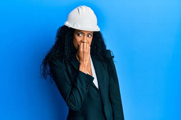 Middle Age African American Woman Wearing Architect Hardhat Looking Stressed — Fotografia de Stock