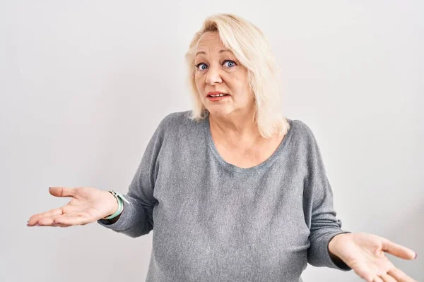 Middle Age Caucasian Woman Standing White Background Clueless Confused Open — Stock Photo, Image