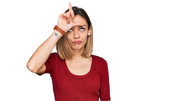 Jong Blond Meisje Dragen Casual Kleding Maken Plezier Van Mensen — Stockfoto