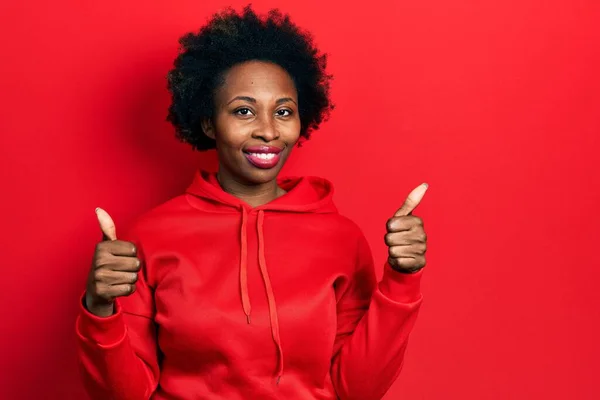 Young African American Woman Wearing Casual Sweatshirt Success Sign Doing — Stock Fotó