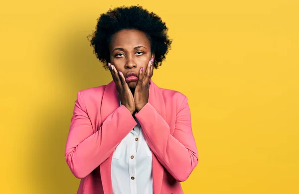 African American Woman Afro Hair Wearing Business Jacket Tired Hands — Foto Stock