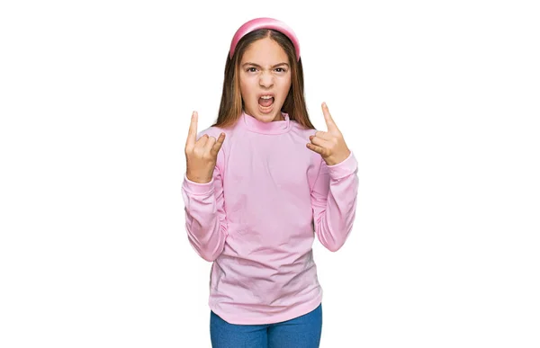 Beautiful Brunette Little Girl Wearing Casual Turtleneck Sweater Shouting Crazy — Foto Stock
