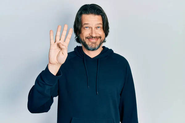 Middle Age Caucasian Man Wearing Casual Sweatshirt Showing Pointing Fingers — Stockfoto