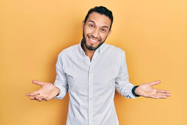 Hispanic Man Beard Wearing Business Shirt Clueless Confused Expression Arms — ストック写真