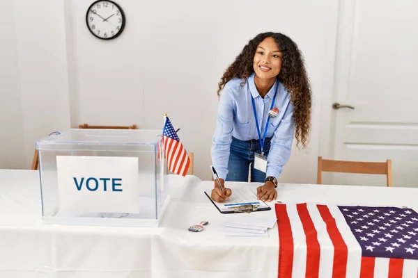 Young Latin Woman Smiling Confident Writing Clipboard Working Electoral College — Stock Photo, Image