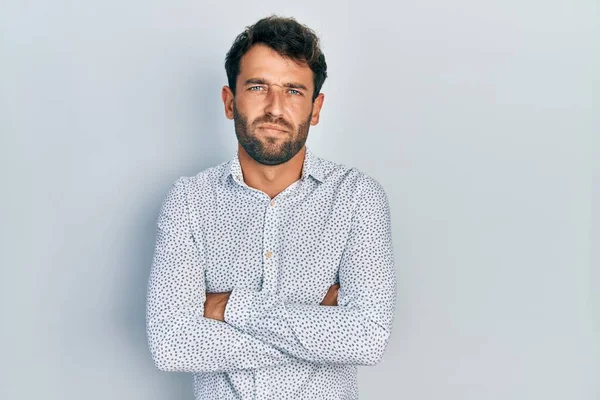 Hombre Guapo Con Barba Llevando Camisa Casual Elegante Escéptico Nervioso —  Fotos de Stock