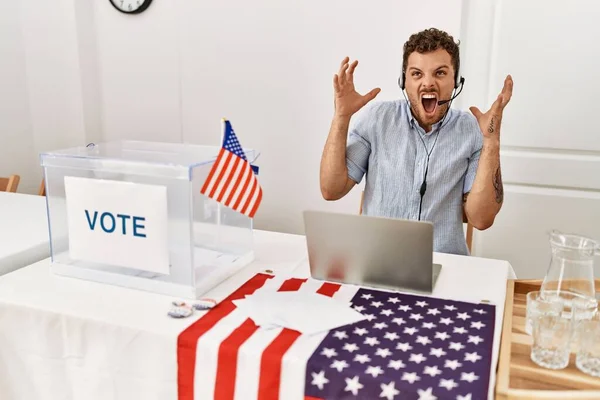 Handsome Young Man Working Political Campaign Wearing Operator Head Seat — Stock Photo, Image
