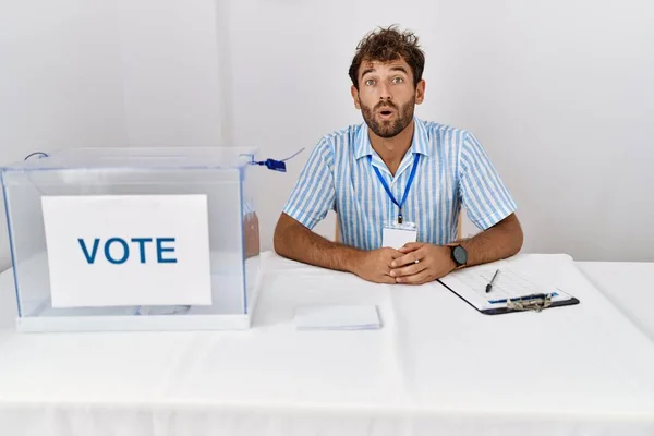 Young Handsome Man Political Election Sitting Ballot Afraid Shocked Surprise — Stock fotografie