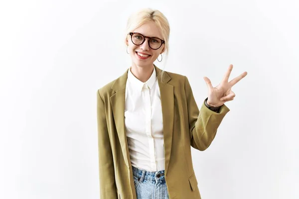 Beautiful Caucasian Business Woman Standing Isolated Background Showing Pointing Fingers — Fotografia de Stock