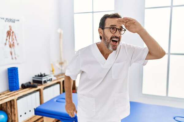Middle Age Man Beard Working Pain Recovery Clinic Very Happy Stock Photo