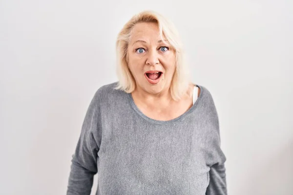 Middle Age Caucasian Woman Standing White Background Afraid Shocked Surprise — 图库照片