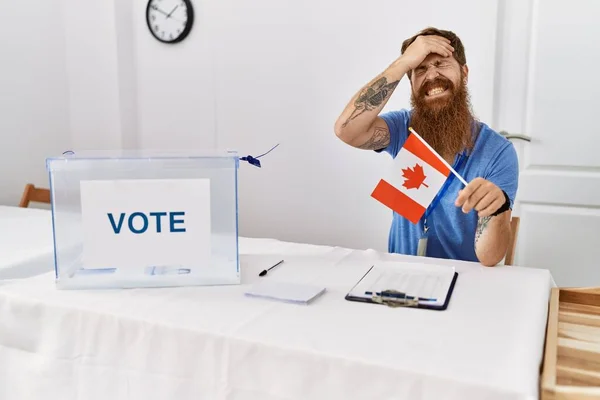 Caucasian Man Long Beard Political Campaign Election Holding Canada Flag — Photo
