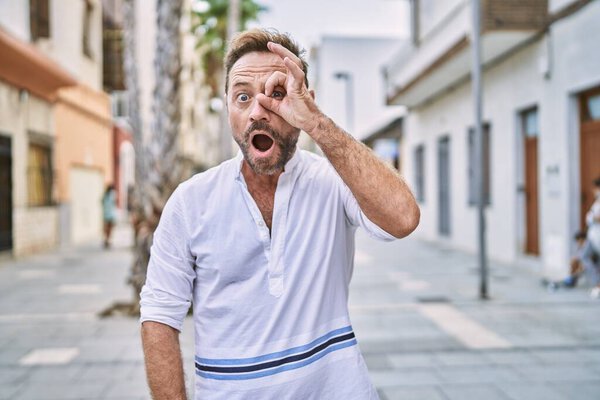 Middle Age Man Outdoor City Doing Gesture Shocked Surprised Face Royalty Free Stock Photos