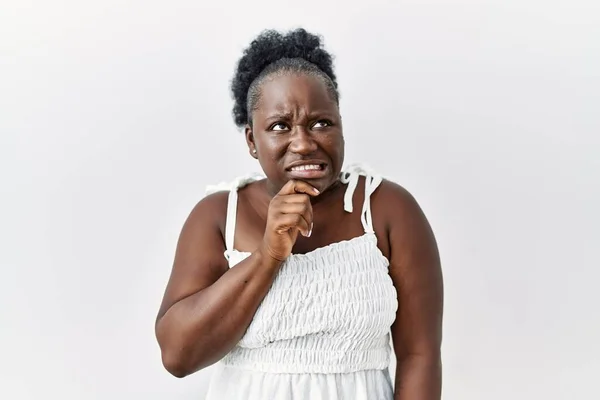 Young African Woman Standing White Isolated Background Thinking Worried Question — Fotografia de Stock