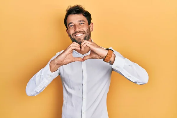 Handsome Man Beard Wearing Casual White Shirt Smiling Love Doing — Stock Photo, Image