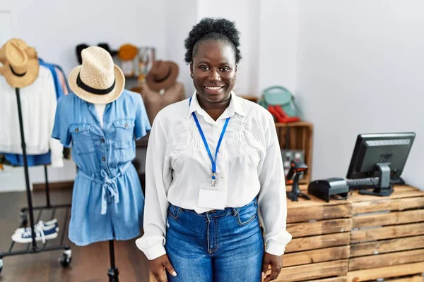 Young African Woman Working Manager Retail Boutique Happy Cool Smile — Stockfoto
